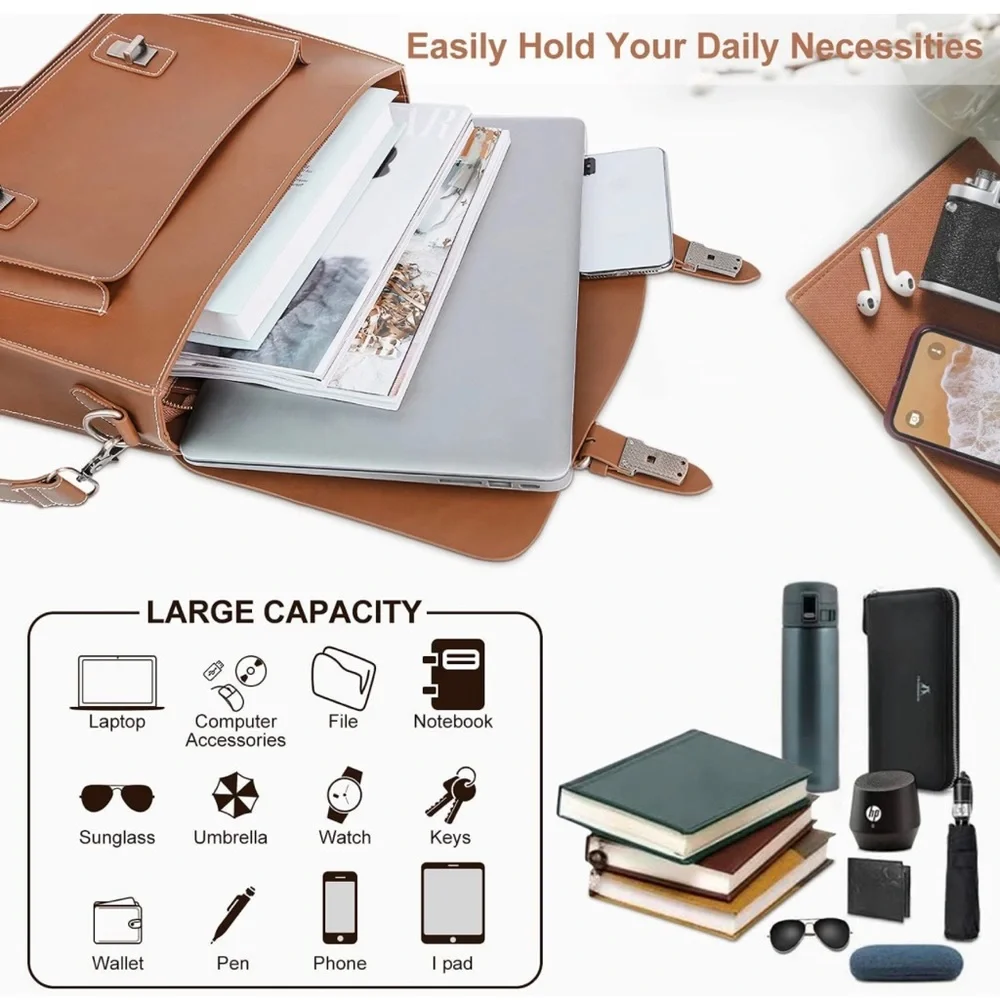 Unisex Messenger Bag PU Leather Laptop Briefcase Satchel Shoulder Bag